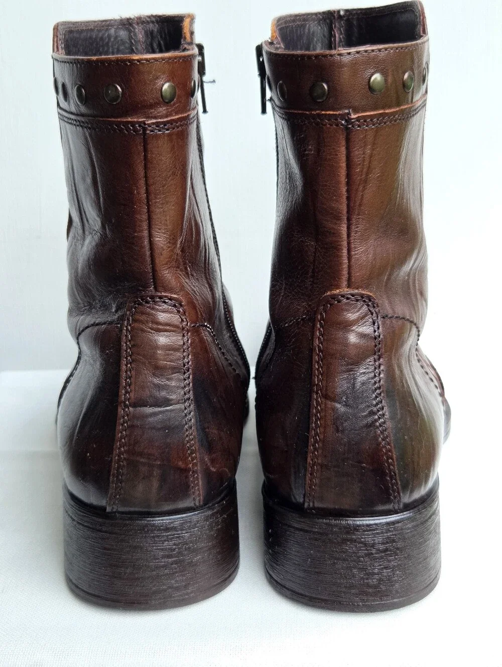 ALDO Men’s Brown Leather Ankle Boots Square Toe Zip Studded Accents Size-41 US8